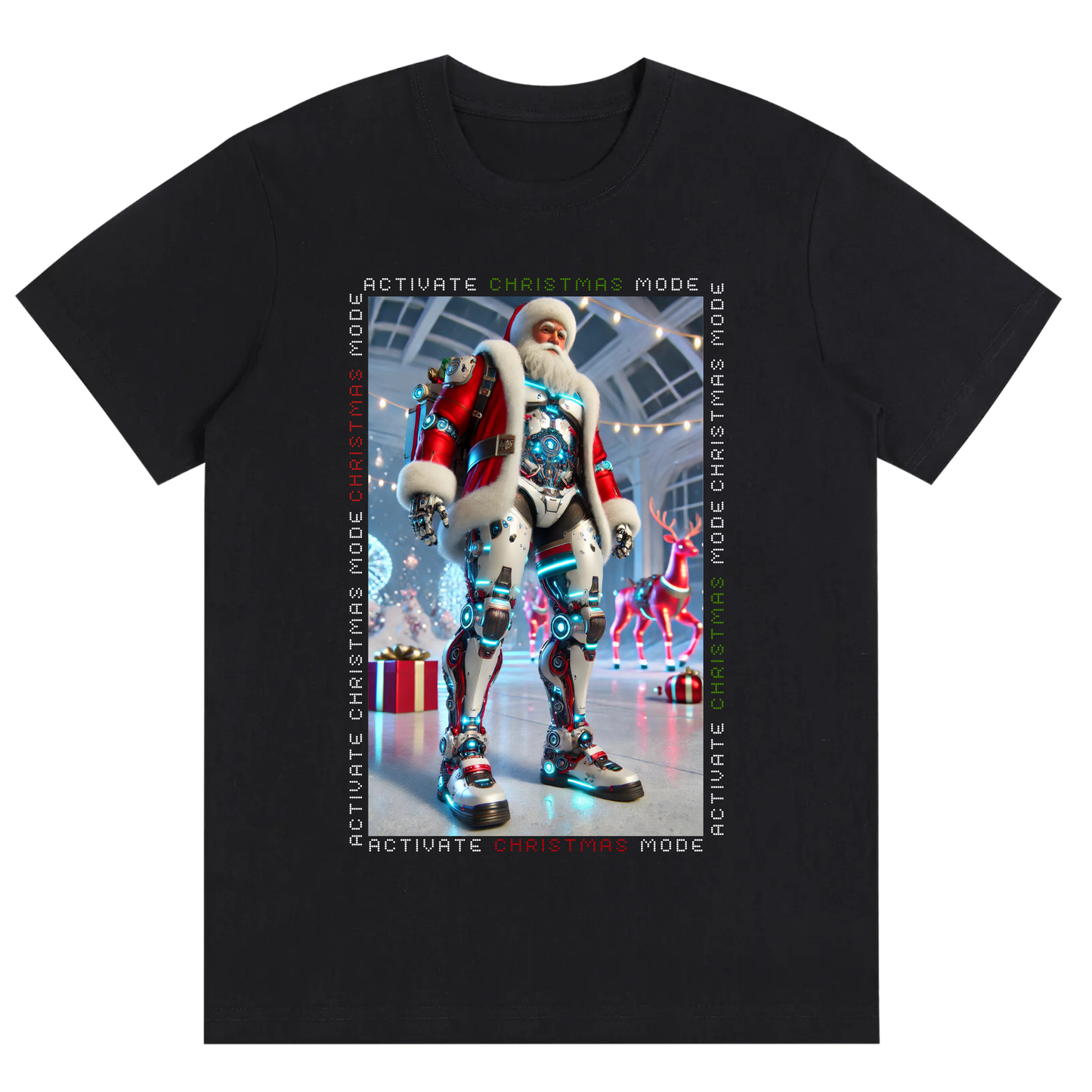 Activate Christmas Mode: 4.0 Santa Cyborg Deluxe Futuristic Holiday Unisex High Quality 100% Cotton T-Shirt