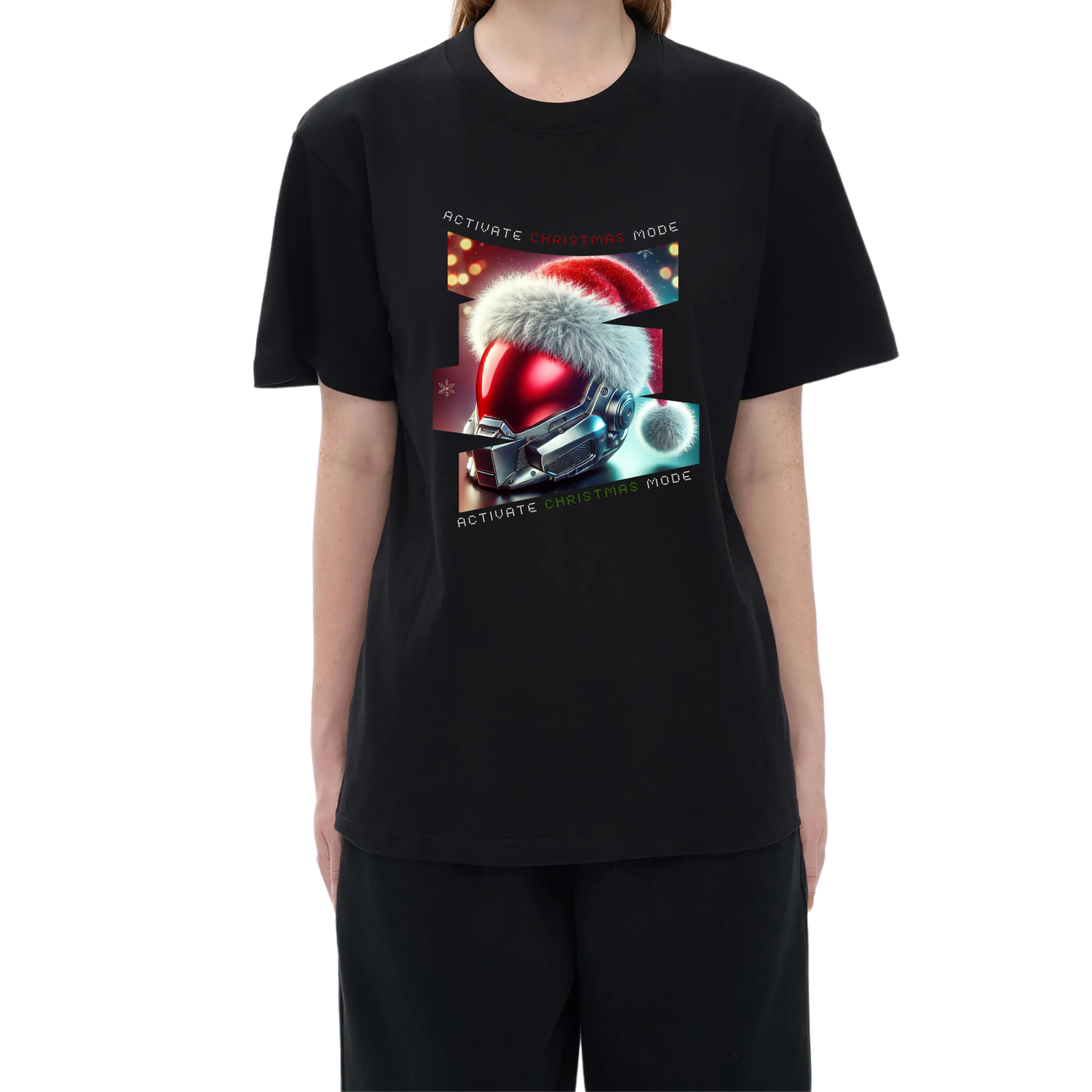 Activate Christmas Mode: 5.0 Cyber Santa Helmet Futuristic Holiday Unisex High Quality 100% Cotton T-Shirt