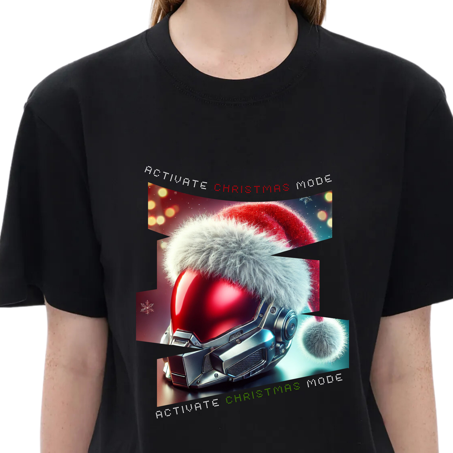 Activate Christmas Mode: 5.0 Cyber Santa Helmet Futuristic Holiday Unisex High Quality 100% Cotton T-Shirt