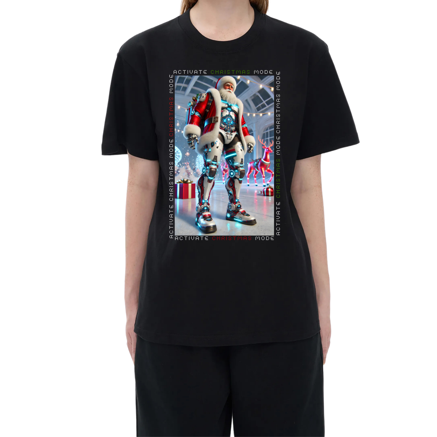 Activate Christmas Mode: 4.0 Santa Cyborg Deluxe Futuristic Holiday Unisex High Quality 100% Cotton T-Shirt