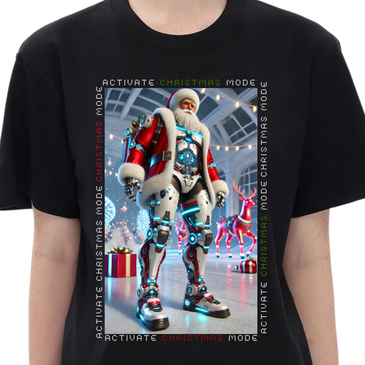 Activate Christmas Mode: 4.0 Santa Cyborg Deluxe Futuristic Holiday Unisex High Quality 100% Cotton T-Shirt