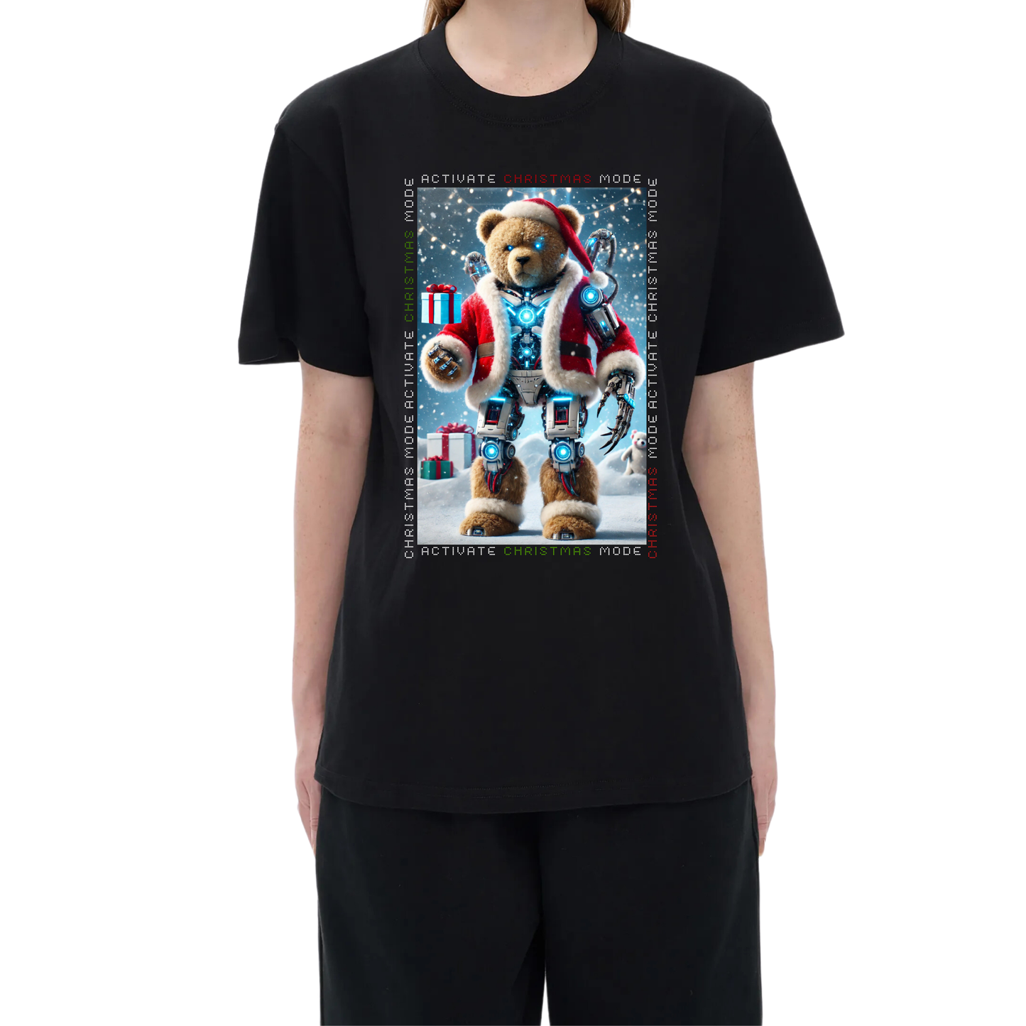 Activate Christmas Mode 2.0 Futuristic Teddy Bear Holiday Unisex High Quality 100% Cotton T-Shirt