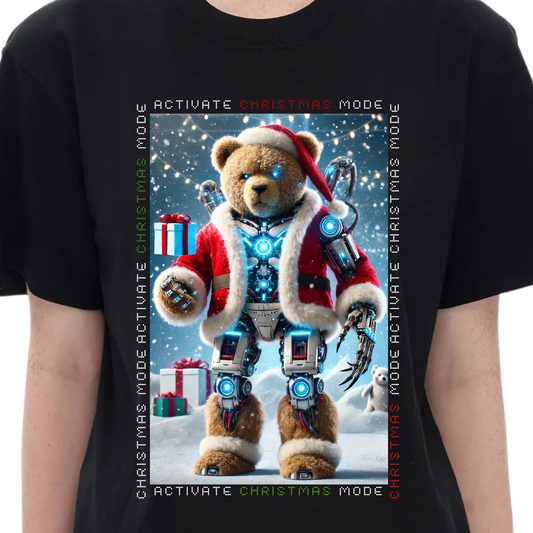 Activate Christmas Mode 2.0 Futuristic Teddy Bear Holiday Unisex High Quality 100% Cotton T-Shirt