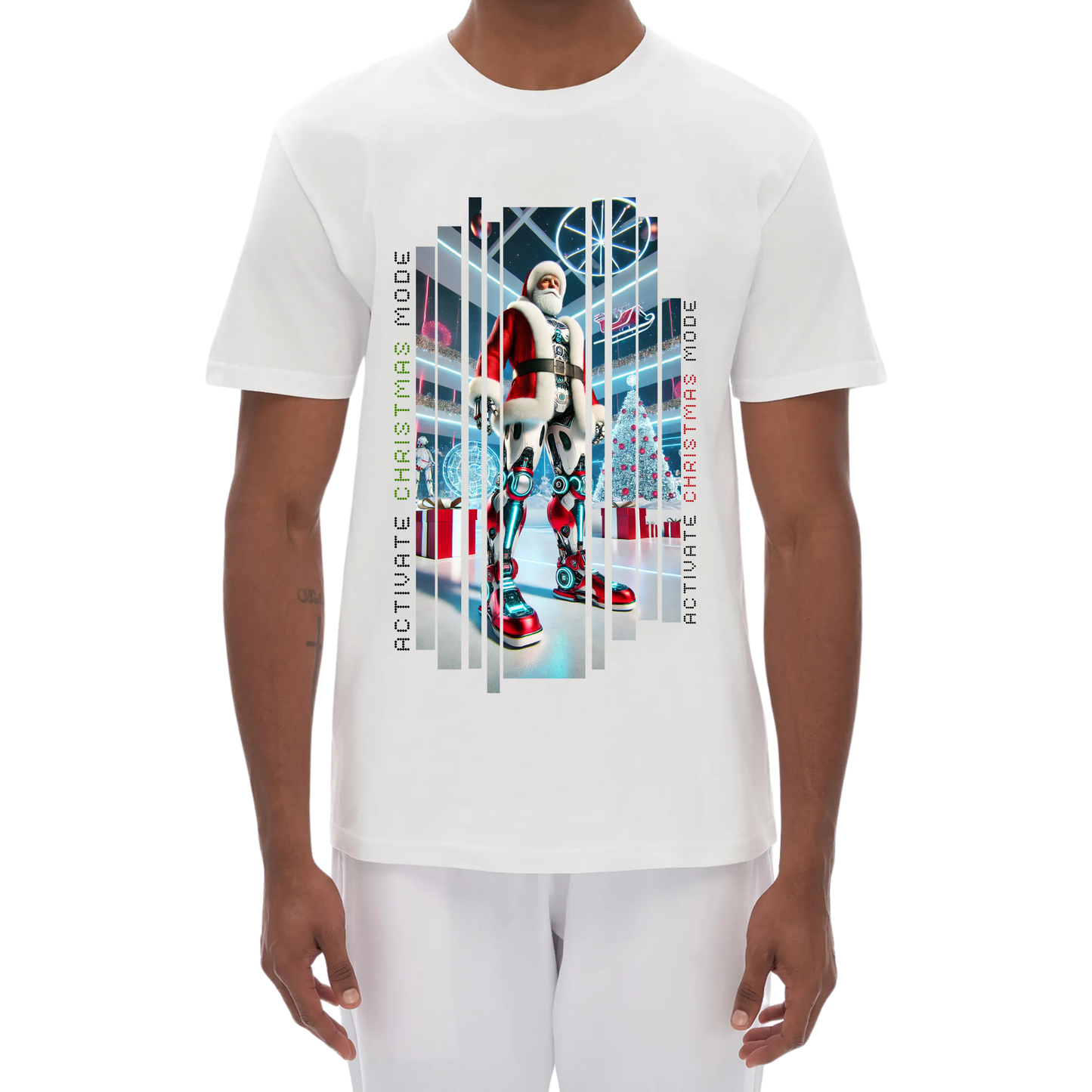 Activate Christmas Mode: 3.0 Cyborg Santa Edition Futuristic Holiday Unisex High Quality 100% Cotton T-Shirt