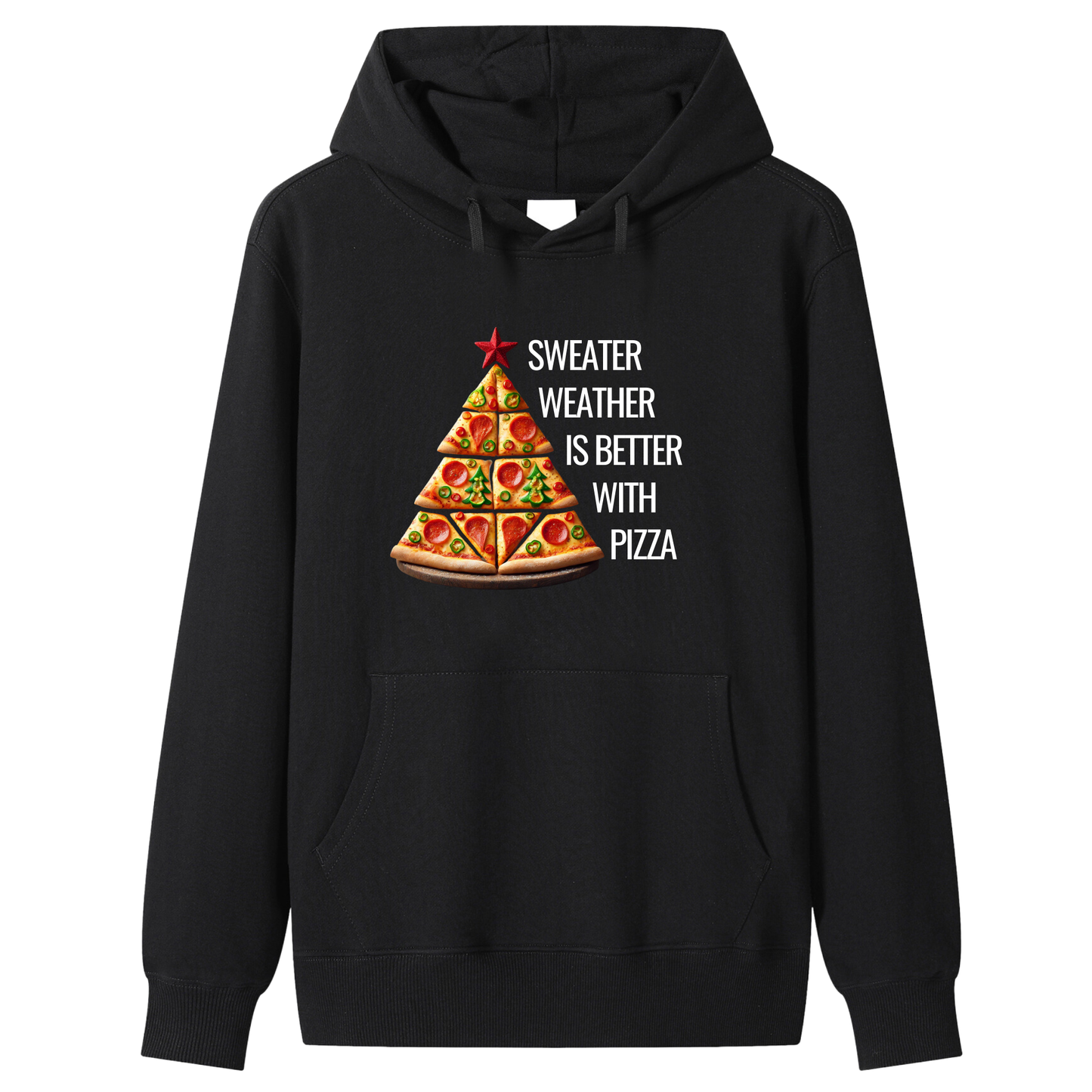 Premium Cotton Unisex "Sweater Weather is Better with Pizza" Festive Foodie Hoodie