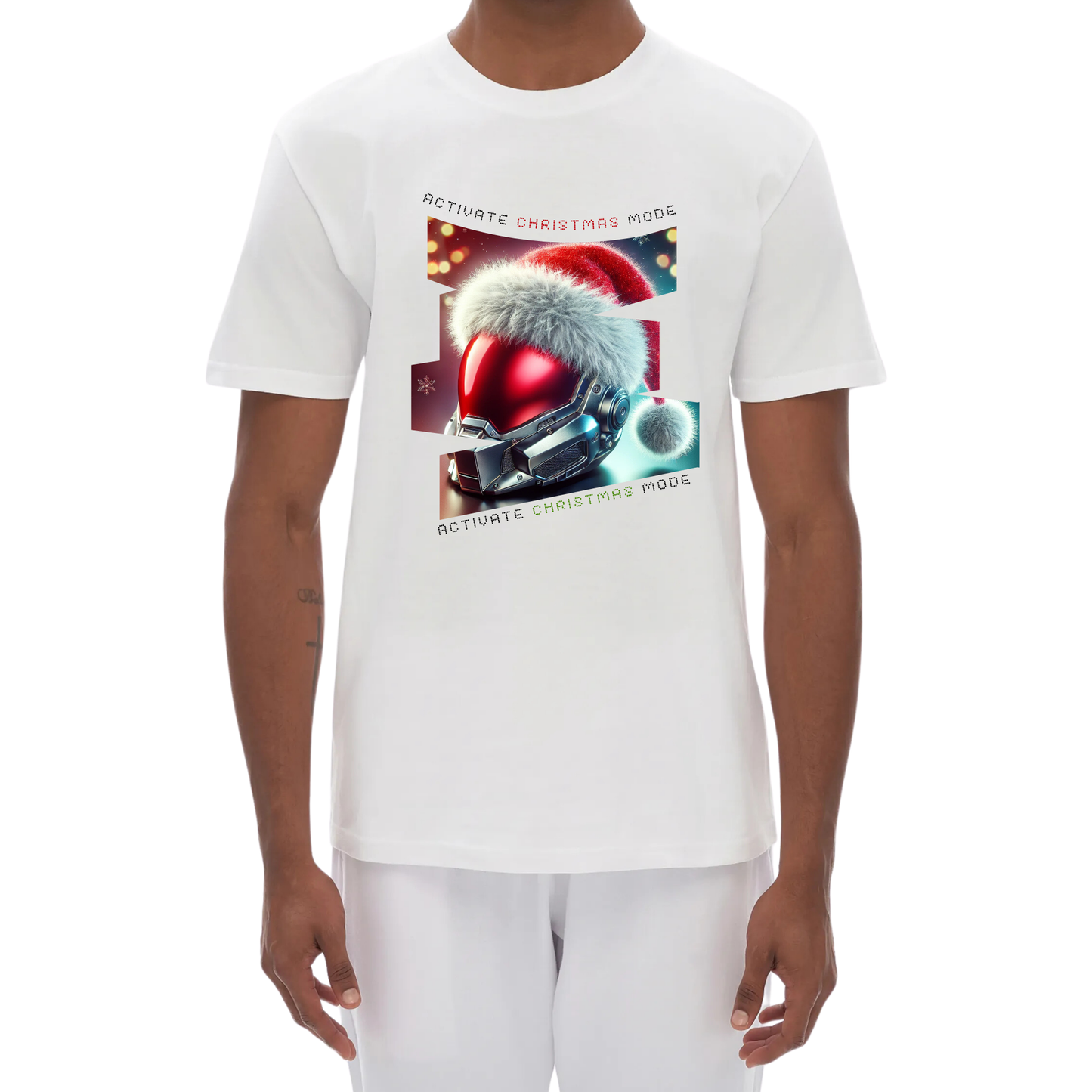 Activate Christmas Mode: 5.0 Cyber Santa Helmet Futuristic Holiday Unisex High Quality 100% Cotton T-Shirt