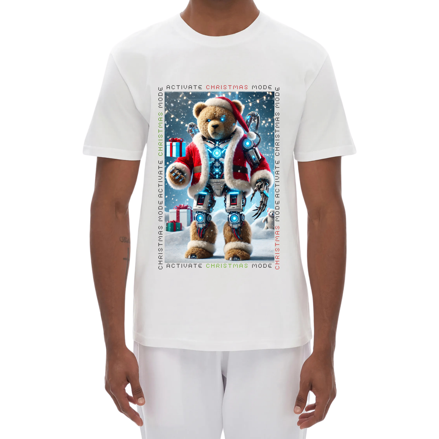 Activate Christmas Mode 2.0 Futuristic Teddy Bear Holiday Unisex High Quality 100% Cotton T-Shirt