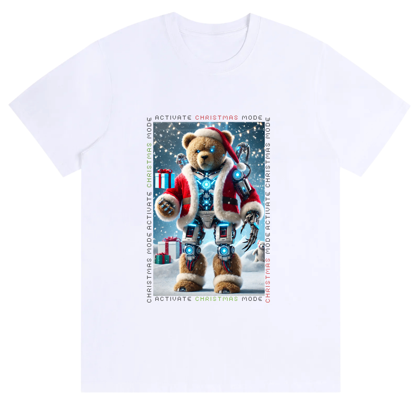 Activate Christmas Mode 2.0 Futuristic Teddy Bear Holiday Unisex High Quality 100% Cotton T-Shirt