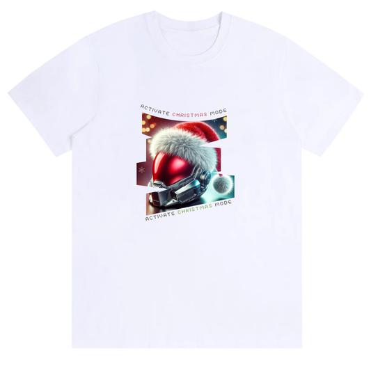 Activate Christmas Mode: 5.0 Cyber Santa Helmet Futuristic Holiday Unisex High Quality 100% Cotton T-Shirt