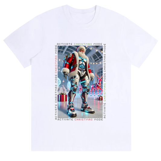 Activate Christmas Mode: 4.0 Santa Cyborg Deluxe Futuristic Holiday Unisex High Quality 100% Cotton T-Shirt