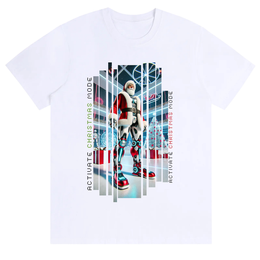 Activate Christmas Mode: 3.0 Cyborg Santa Edition Futuristic Holiday Unisex High Quality 100% Cotton T-Shirt