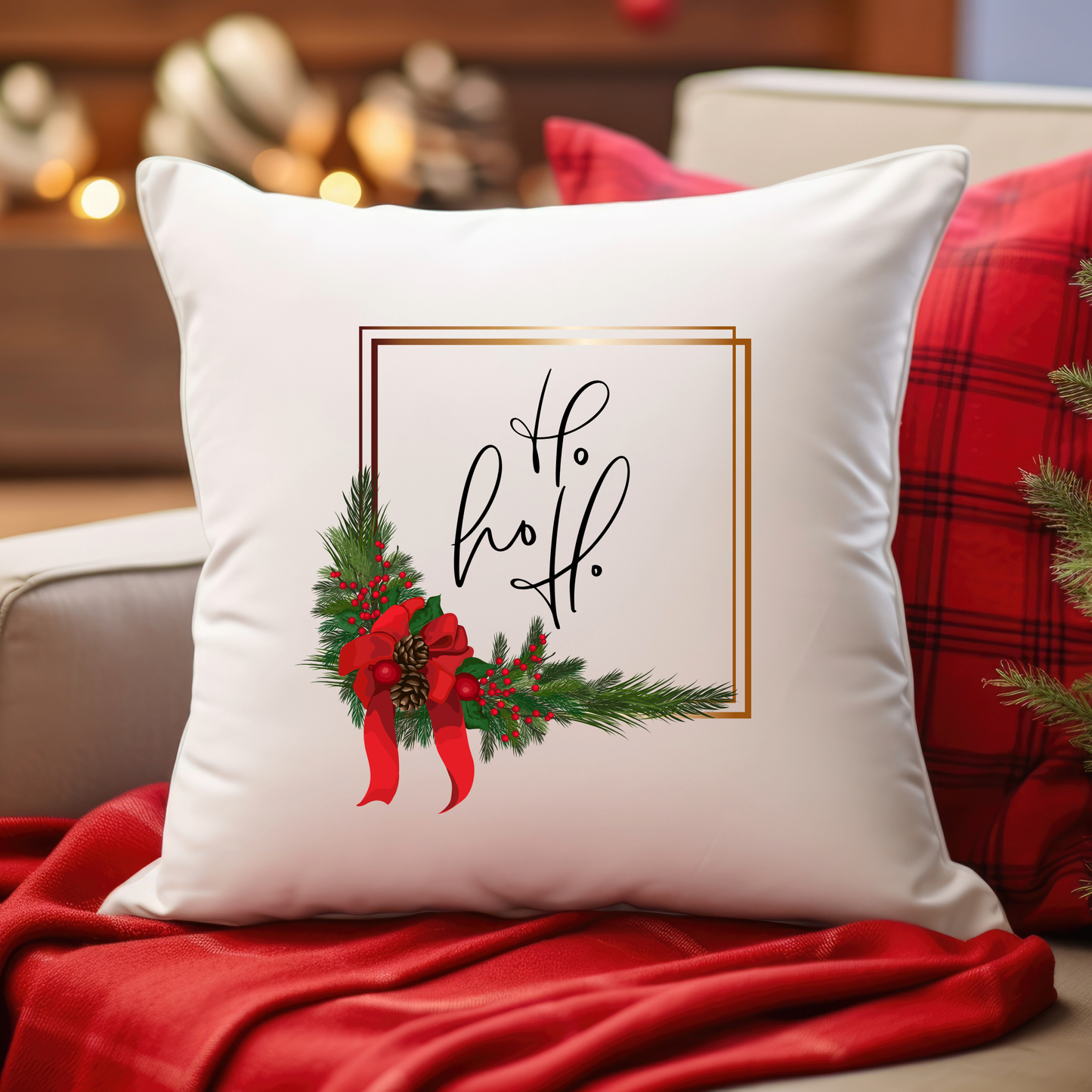 Christmas Faux Suede Square Pillow Throw Pillow with Recycled Polyester Insert Holiday Decoration