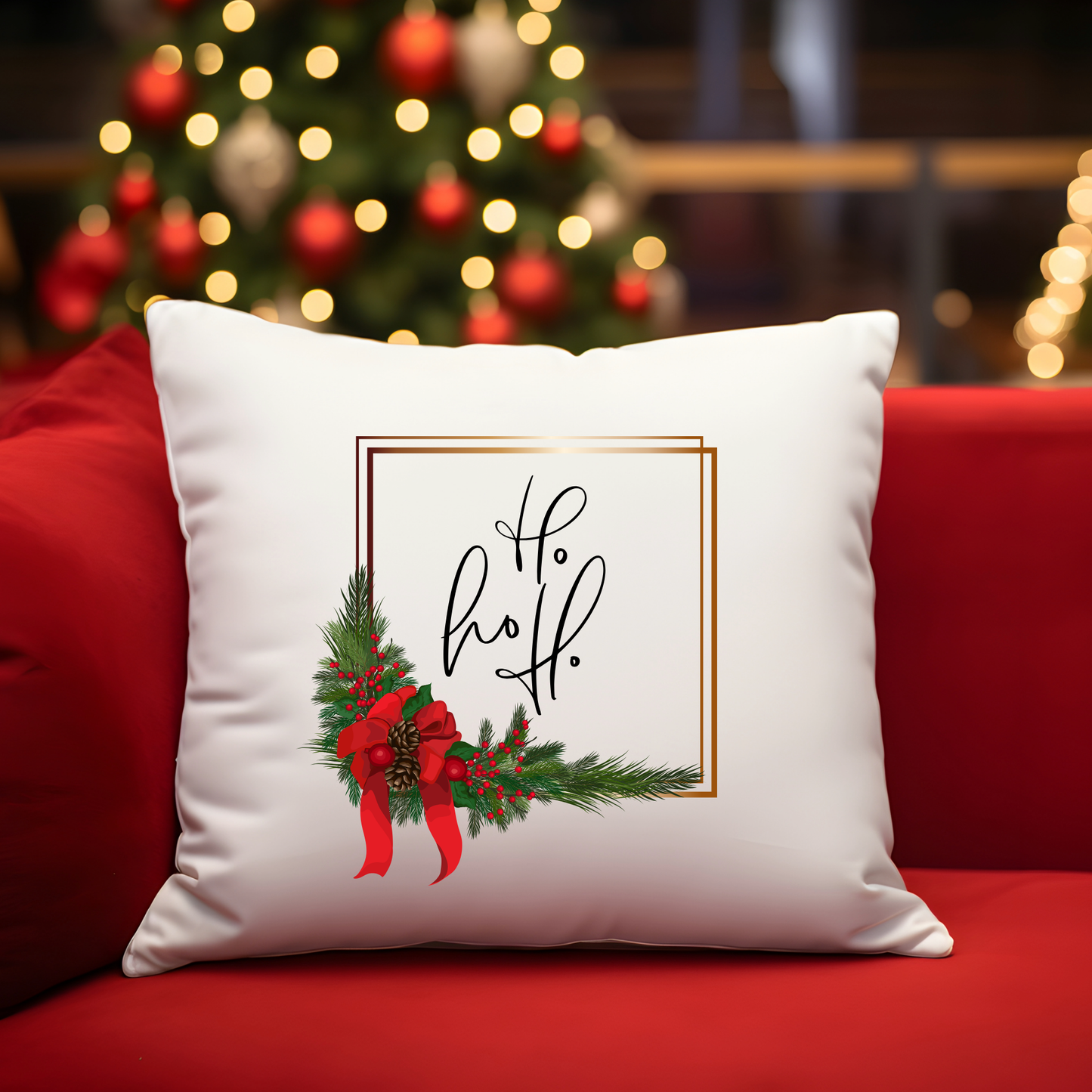 Christmas Faux Suede Square Pillow Throw Pillow with Recycled Polyester Insert Holiday Decoration