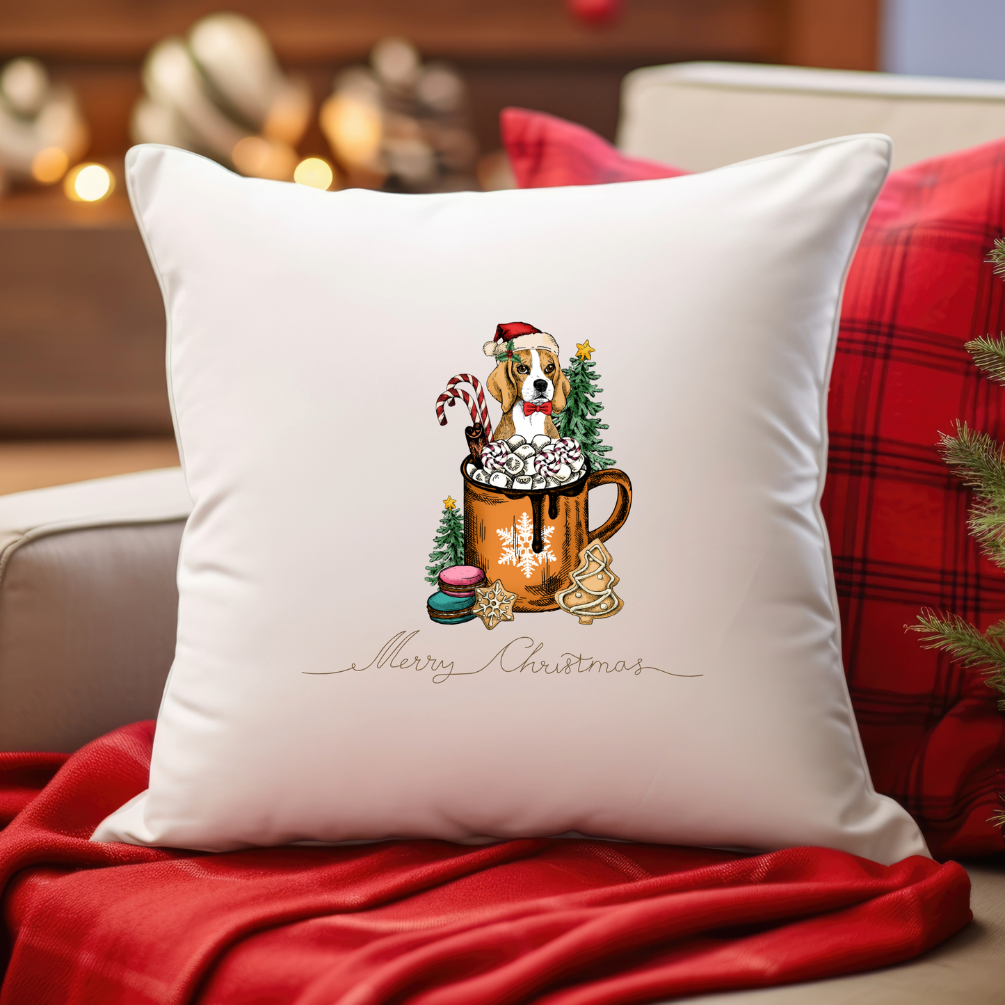 Christmas Faux Suede Square Pillow Throw Pillow with Recycled Polyester Insert Holiday Decoration