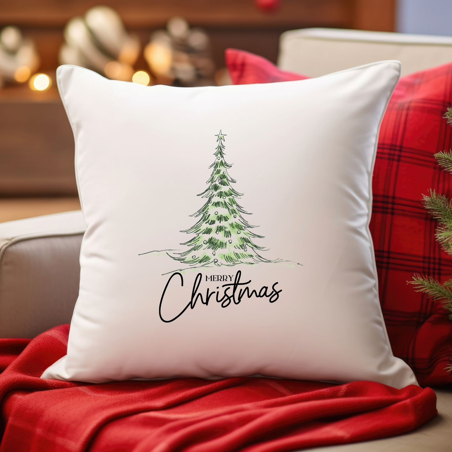 Christmas Faux Suede Square Pillow Throw Pillow with Recycled Polyester Insert Holiday Decoration