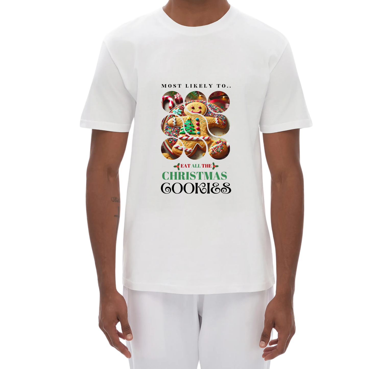 Unisex Festive Cookie Lover Tee – Most Likely to Eat All the Christmas Cookies T-shirt