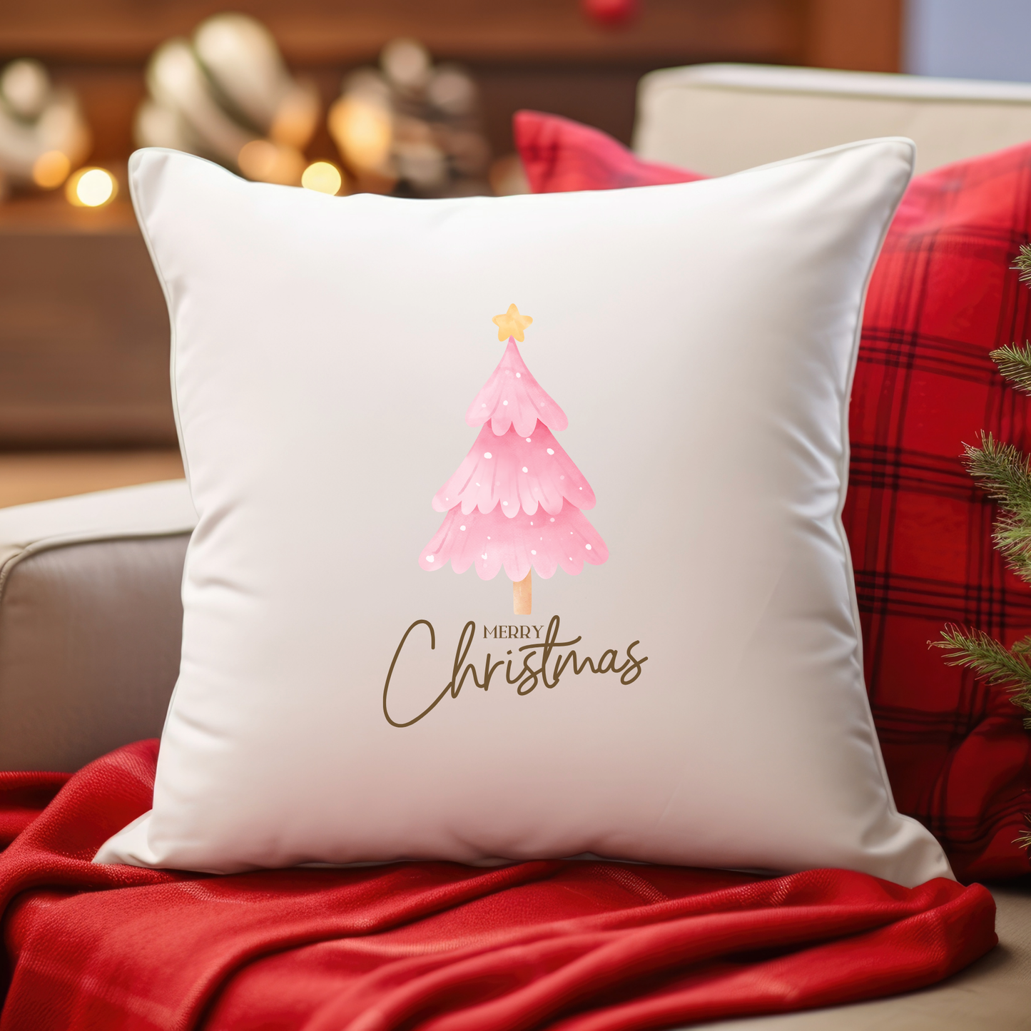 Christmas Faux Suede Square Pillow Throw Pillow with Recycled Polyester Insert Holiday Decoration