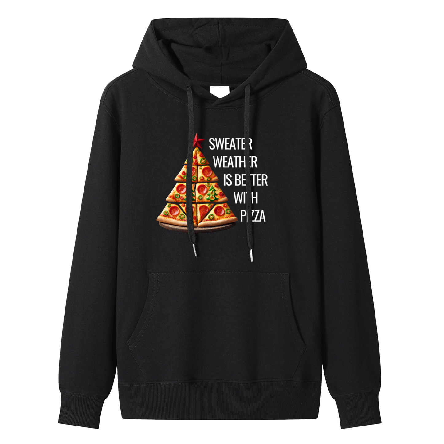 Premium Cotton Unisex "Sweater Weather is Better with Pizza" Festive Foodie Hoodie