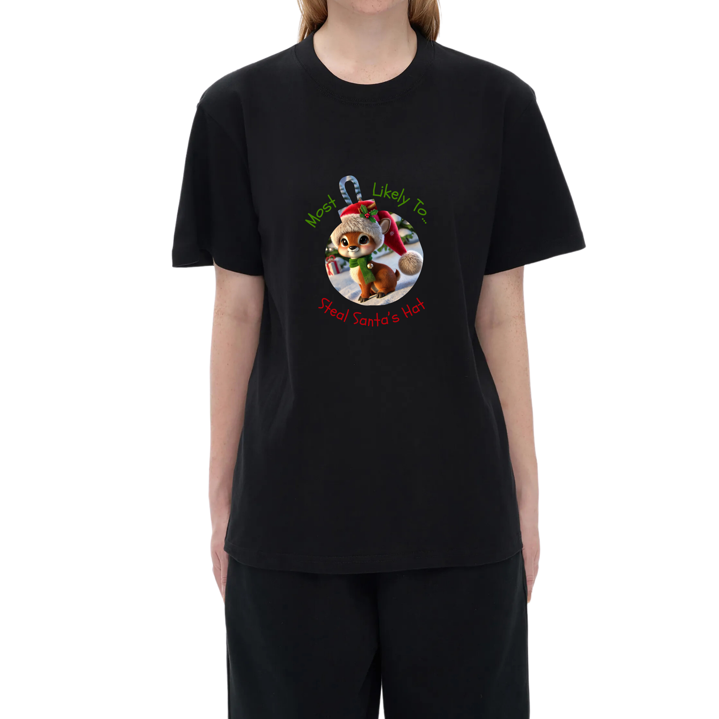 Humor Unisex Festive Cheeky Elf Tee – Most Likely to Steal Santa’s Ha