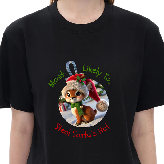 Humor Unisex Festive Cheeky Elf Tee – Most Likely to Steal Santa’s Ha