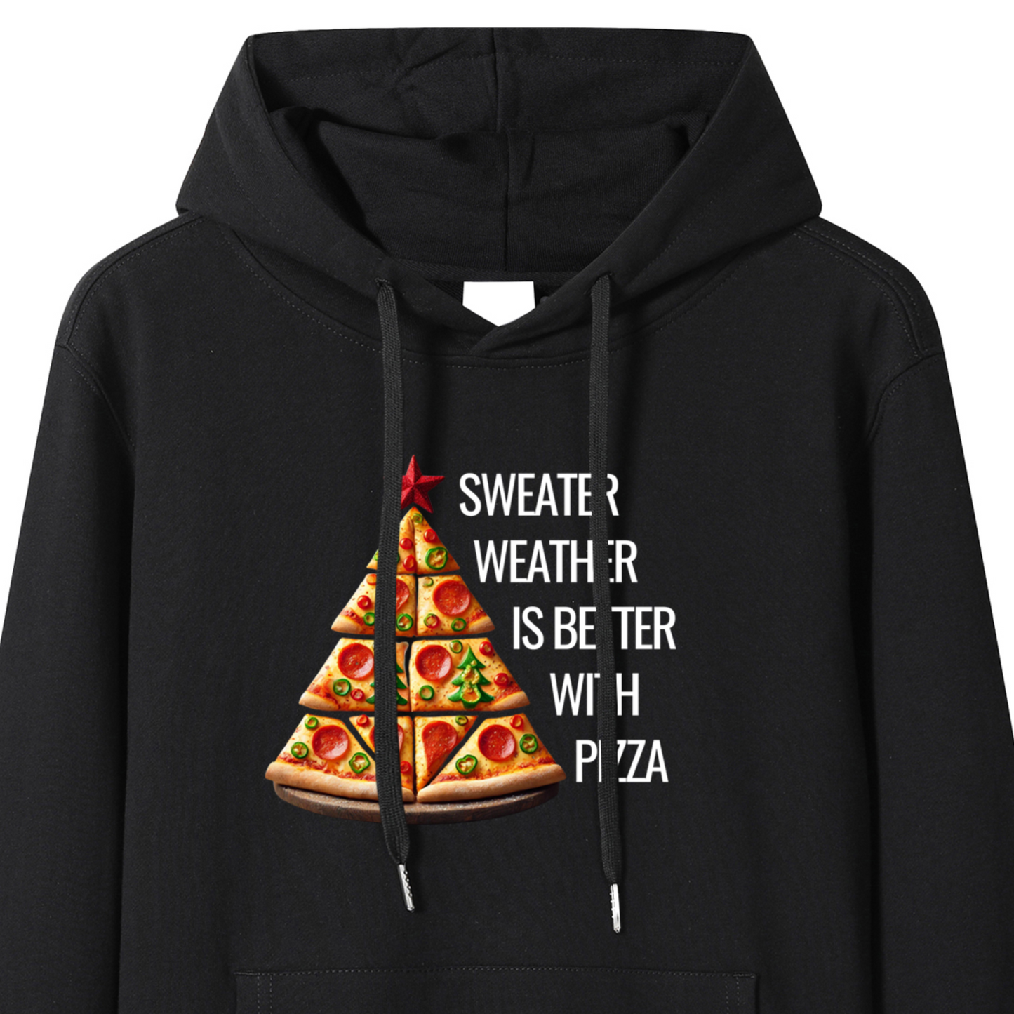 Premium Cotton Unisex "Sweater Weather is Better with Pizza" Festive Foodie Hoodie