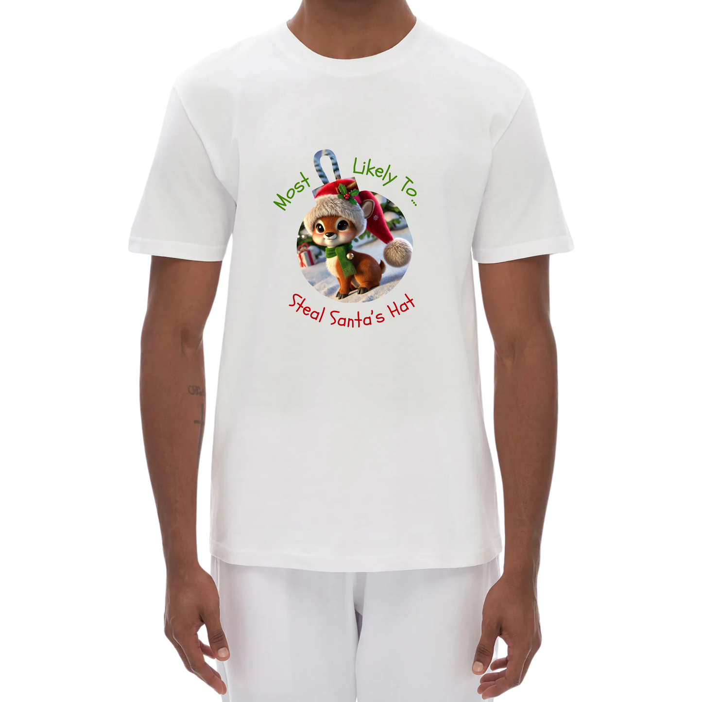 Humor Unisex Festive Cheeky Elf Tee – Most Likely to Steal Santa’s Ha